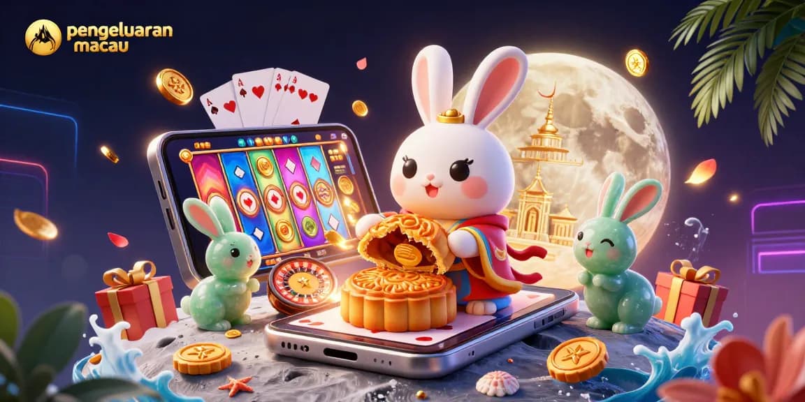 Gambarkan pengeluaran macau dengan kelinci bulan menjatuhkan koin poker dari bulan.