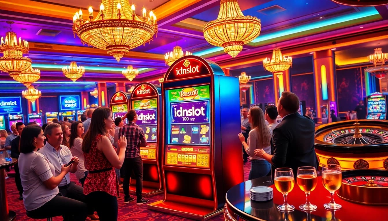 Players engaging with the idnslot machine in a vibrant casino setting filled with excitement.