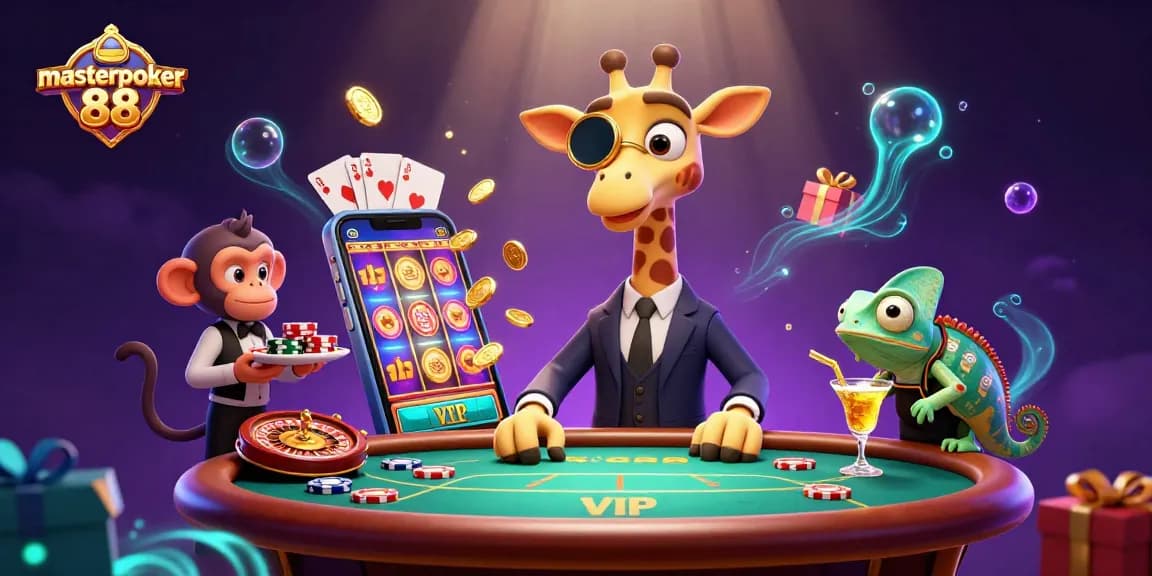 permainan poker menarik dengan masterpoker 88, jerapah berpakaian rapi di meja VIP