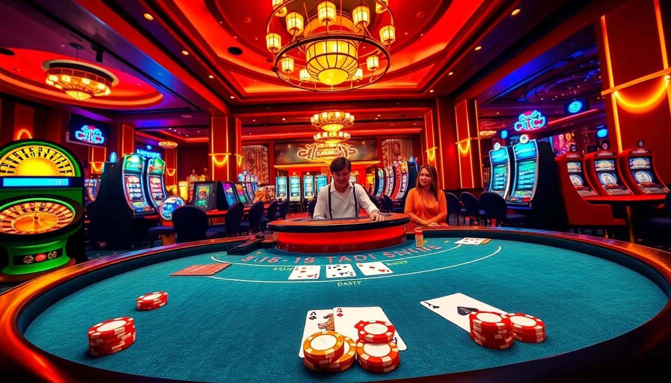Experience thrilling live-action gambling at BJ 88's vibrant casino with engaging blackjack and roulette tables.