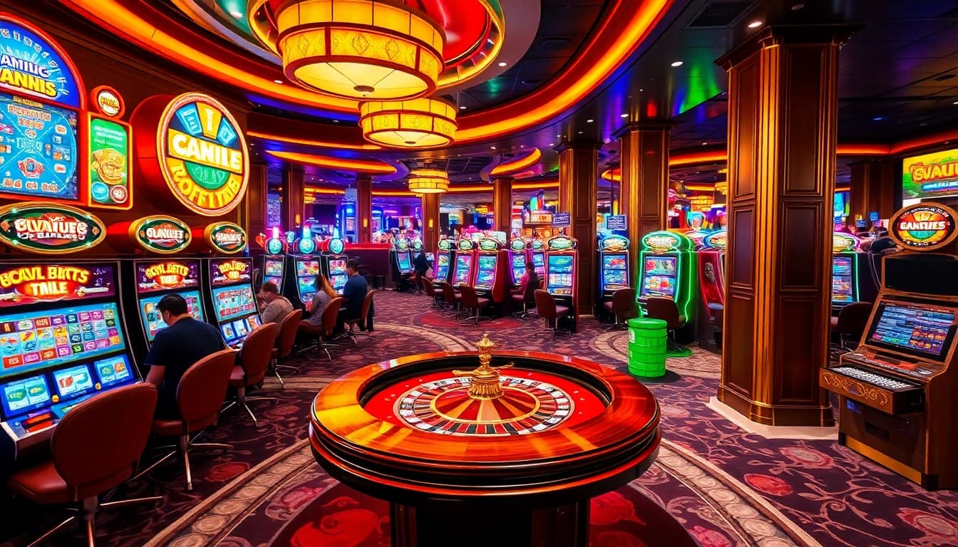 Players celebrate their wins at viral4d-themed slot machines in a luxurious casino setting.