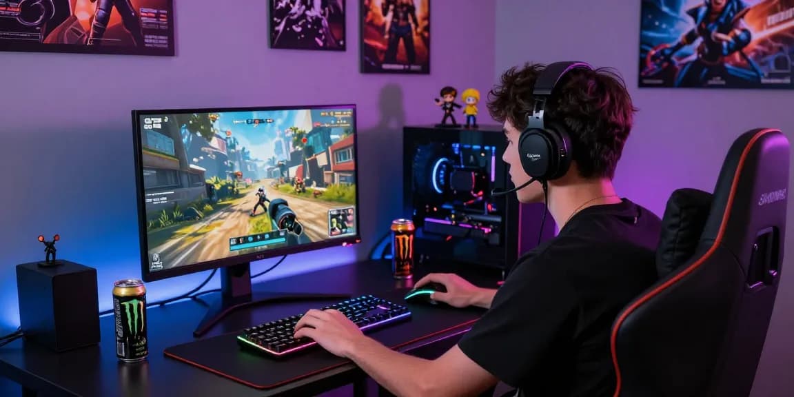 Engaged player enjoying tempototo in a vibrant gaming setup with colorful visuals.