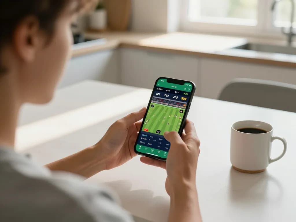 Engaging in thrilling sports betting through link da88 on mobile device at home, showcasing convenience