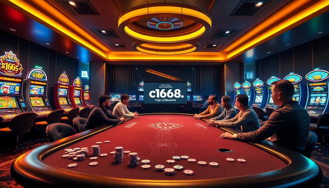 Experience the thrill at https://c168.works/ with luxurious casino visuals, showcasing vibrant gaming tables and slot machines.