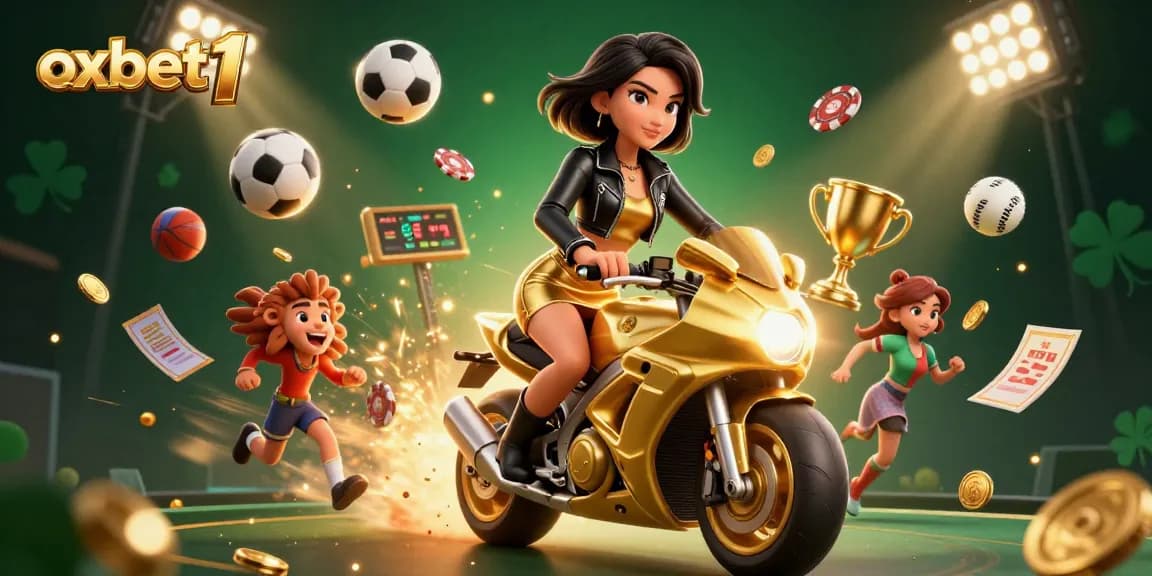 Experience excitement with oxbet1 in this vibrant 3D casino illustration featuring dynamic gaming elements.