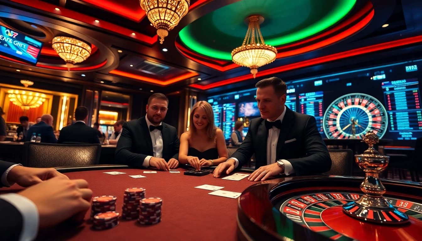 High-stakes poker action at a casino, with vibrant chips and cards representing https://tg88.sale/.