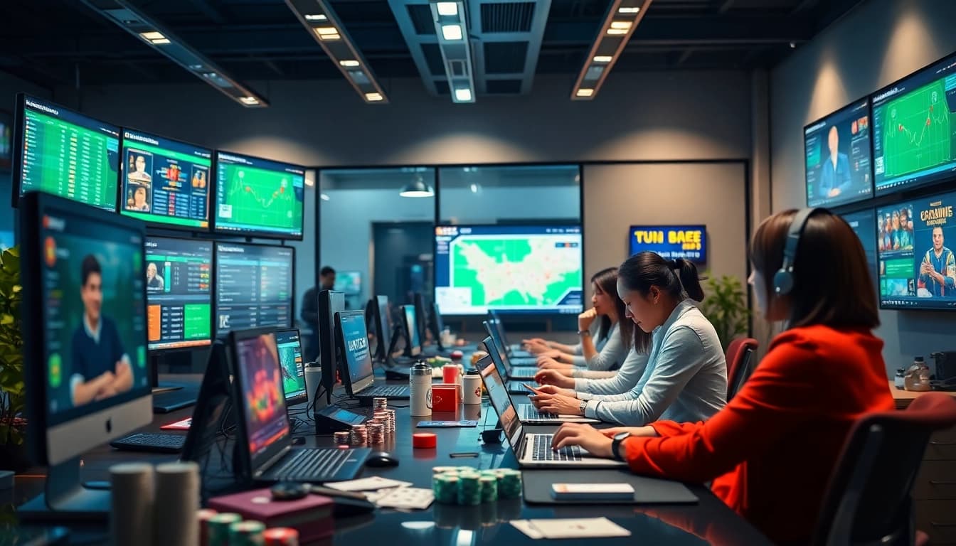 Experience the dynamic atmosphere of NHÀ CÁI BOT88 with players enjoying online betting and casino games.