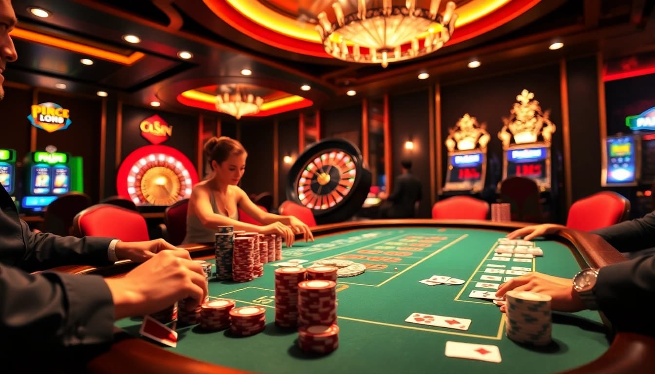 Experience high-stakes poker action at lc88.com with vibrant casino tables and excited players.