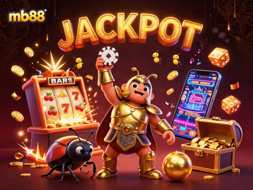 Win big with mb88 in an exciting casino scene featuring vibrant characters and thrilling game elements.