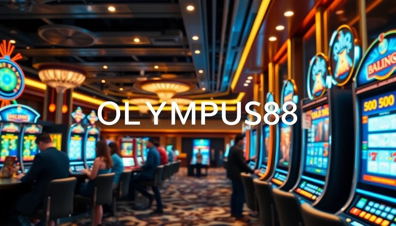 Experience the excitement of winning at OLYMPUS88's luxurious slot machines in a vibrant casino atmosphere.