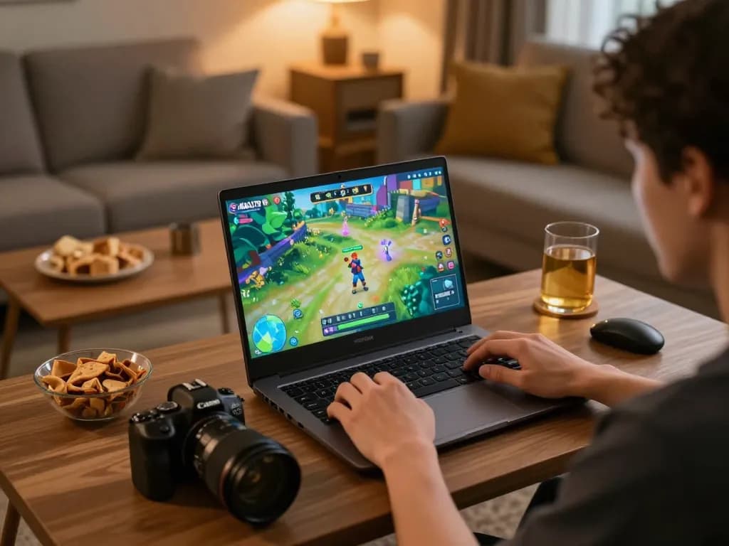 KADAL778 gameplay in action on a vibrant laptop screen with cozy home setting.