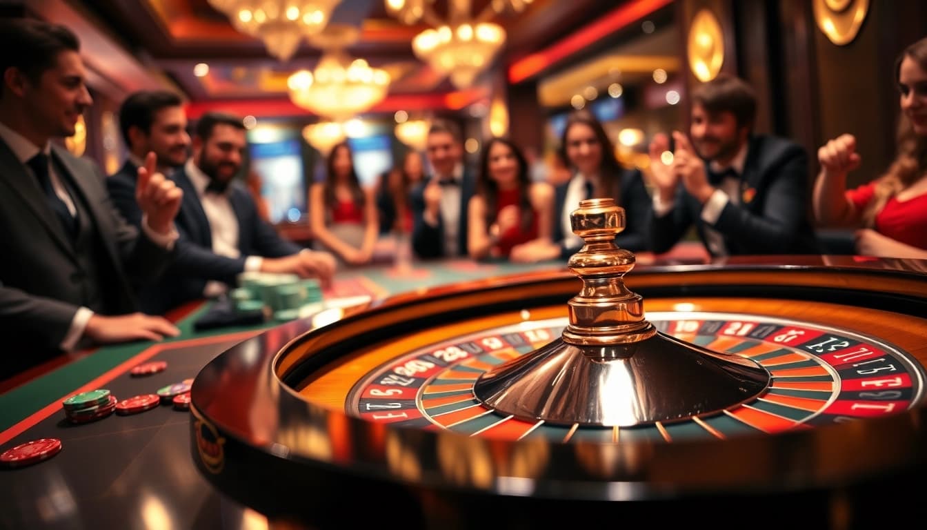 tkp188 saat bermain di meja roulette yang megah dengan suasana kasino yang menawan.