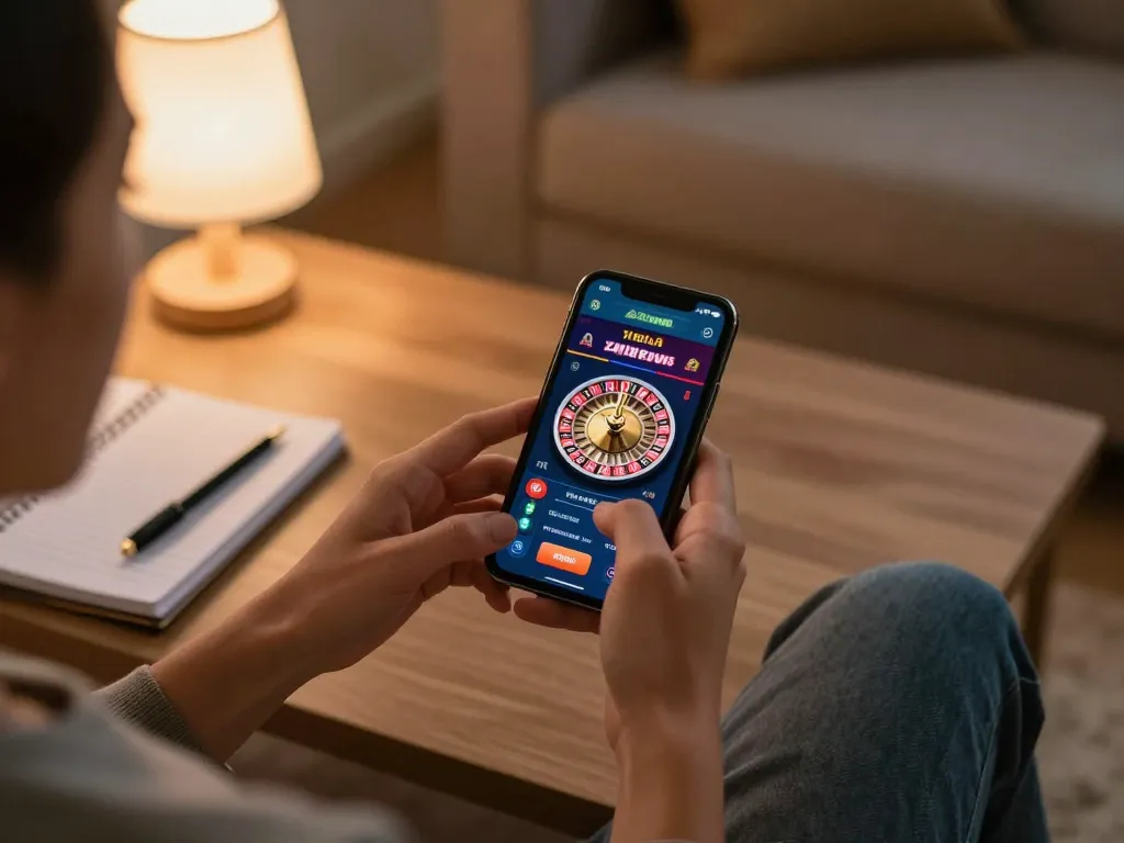 Engaging smartphone use for tg88 online gaming in a charming home setting.