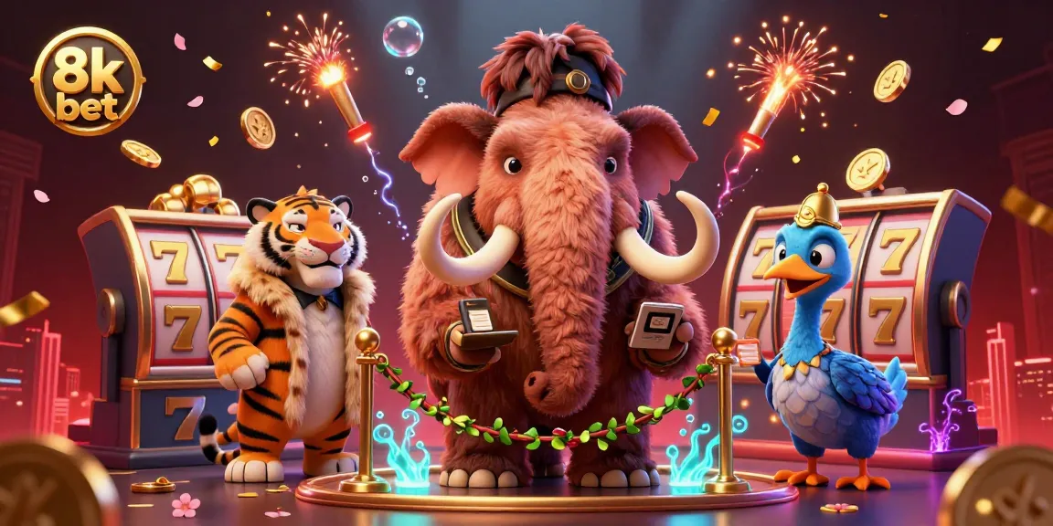 Join the excitement at 8k bet with a vibrant scene showcasing a lively casino atmosphere featuring unique characters.