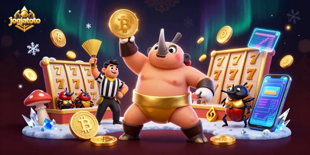 Experience the excitement at jogjatoto with casino-themed 3D illustration showcasing vibrant details and characters.