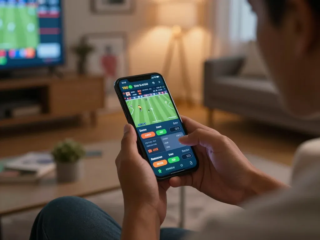 Engaging in sports betting on dn88 mobile app, capturing the excitement of live game odds.