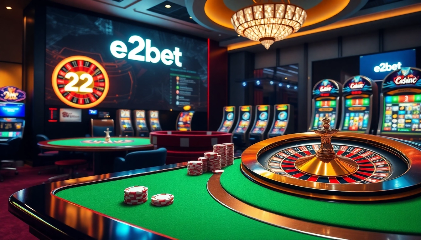 E2bet's online casino showcasing vibrant tables and engaging slot machines in an exciting gaming environment.