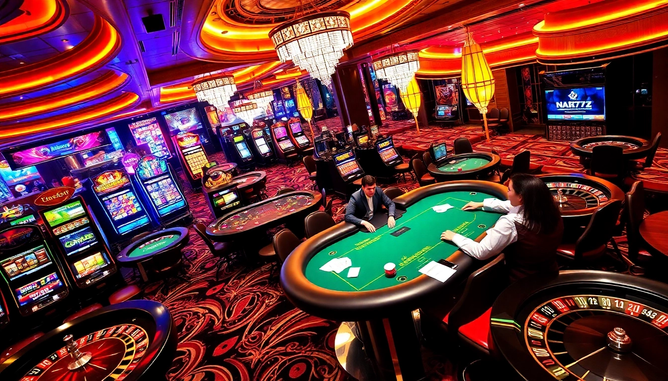 NA777 slot machines and poker tables create an exciting and vibrant casino atmosphere.