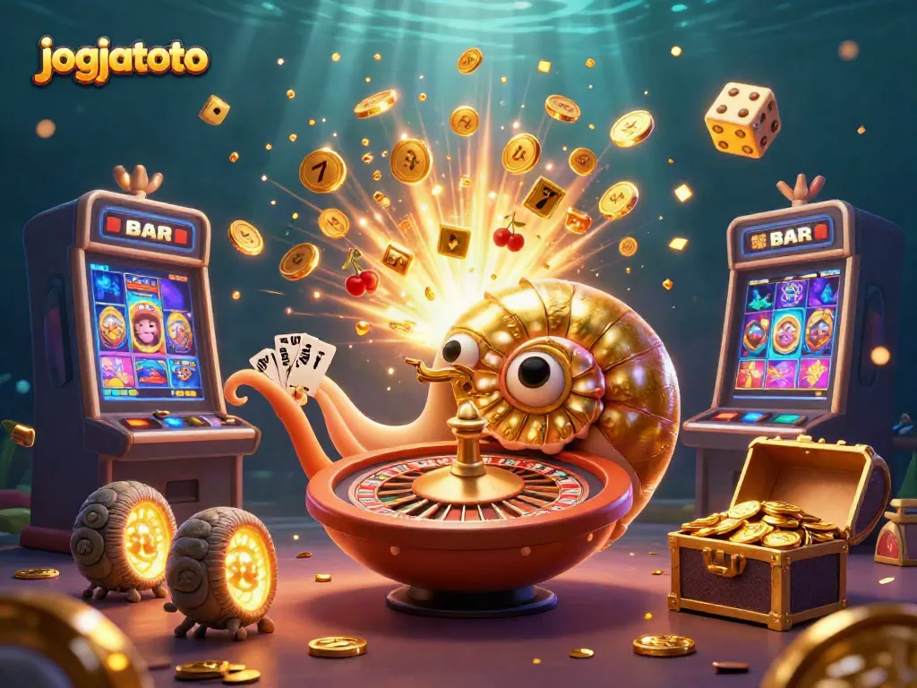 Experience the thrill of jogjatoto casino gaming with a vibrant 3D scene featuring dynamic characters and jackpot elements.