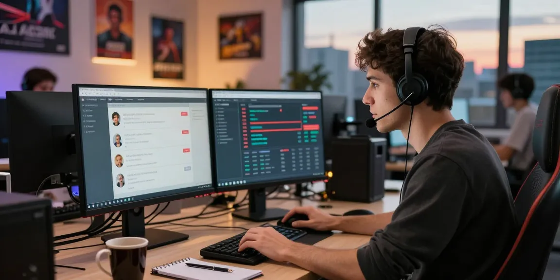 Rajaberas88 helpdesk agent providing customer support in a vibrant gaming office setting.
