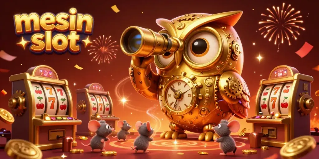 Experience the thrill of mesin slot in this vibrant 3D casino illustration filled with excitement.