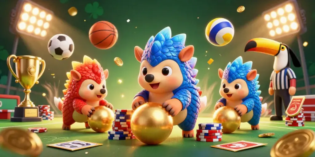 MPOID features engaging rivalry with red and blue pangolins amidst dynamic casino elements.