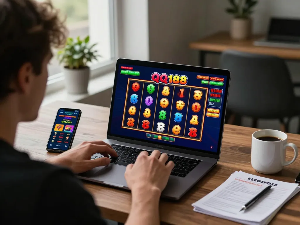 Bergabung dengan QQ188 Slot di laptop, pemain menantikan momen kemenangan di lingkungan rumah yang nyaman.