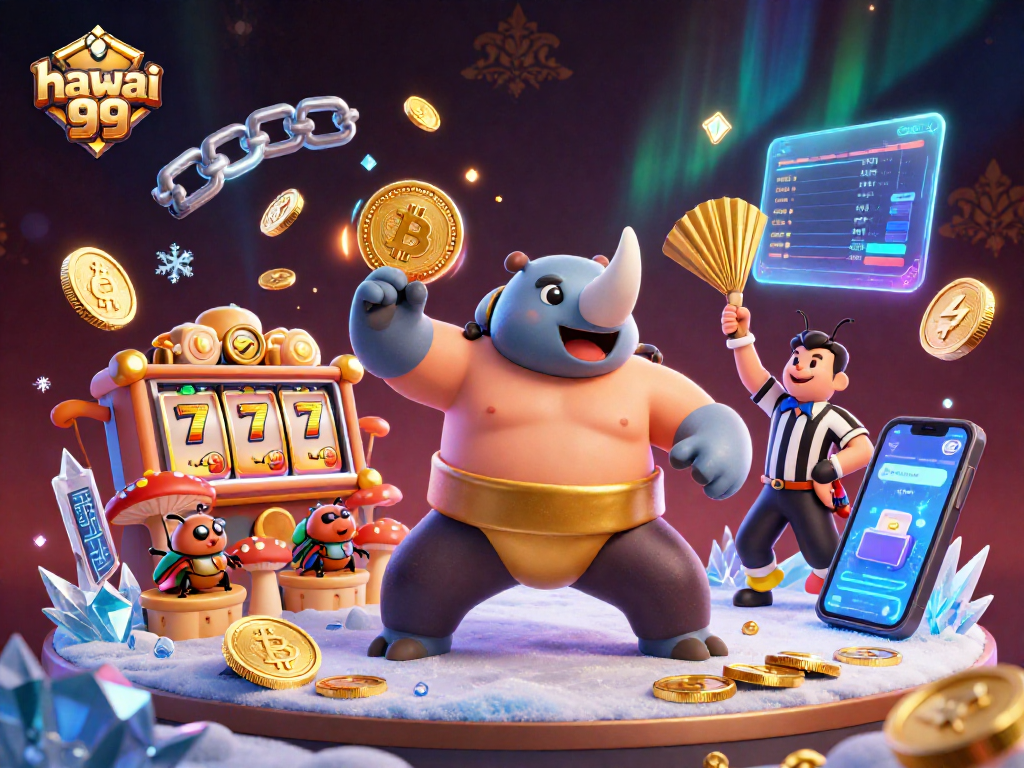 Play slots at hawai 99 with a powerful beetle champion sending coins flying in an electrifying scene.
