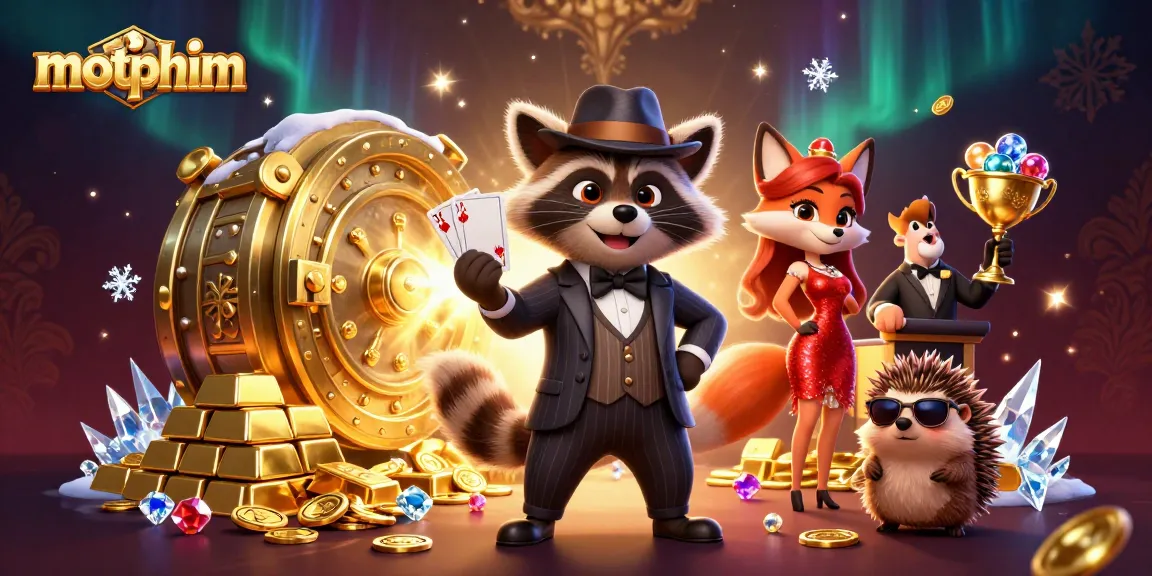 Experience the thrill of motphim gaming with a lavish casino scene showcasing animated characters and vibrant treasures.