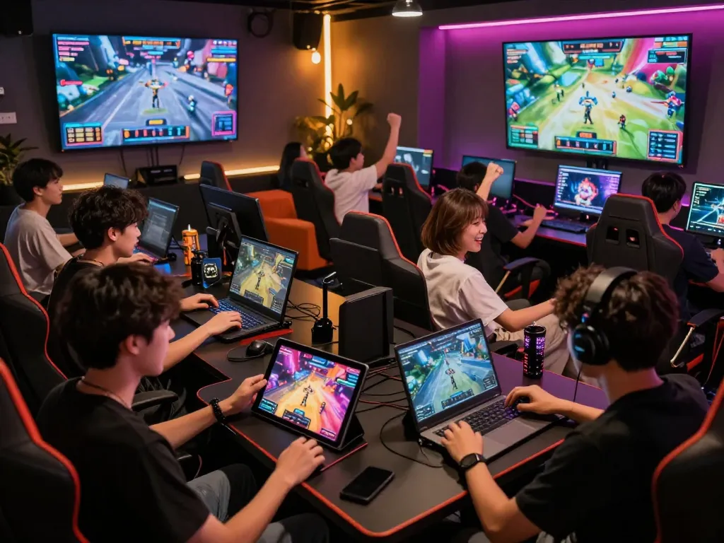 Exciting gaming atmosphere at mantra88.net with players celebrating wins and withdrawals in a vibrant lounge.