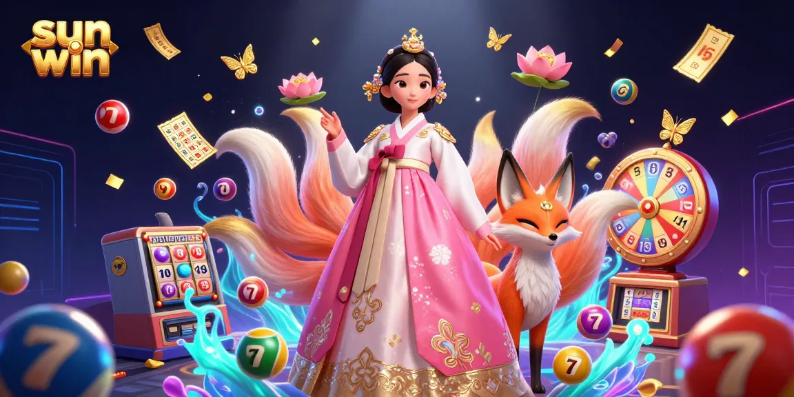 Engage in exciting gameplay with Sun Win's vibrant slots and lottery elements in this rich illustration.