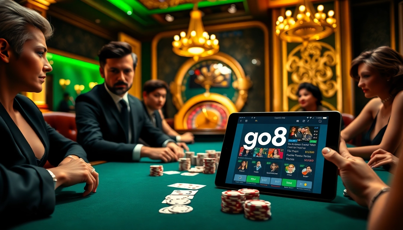 Experience the excitement of poker at a go8 casino, featuring luxurious décor and high-stakes gameplay.