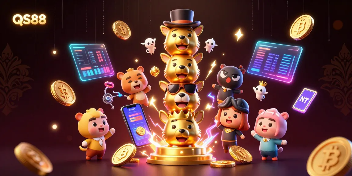 Engage in vibrant animated casino action with QS88 in a dynamic gaming scene featuring cryptocurrency.