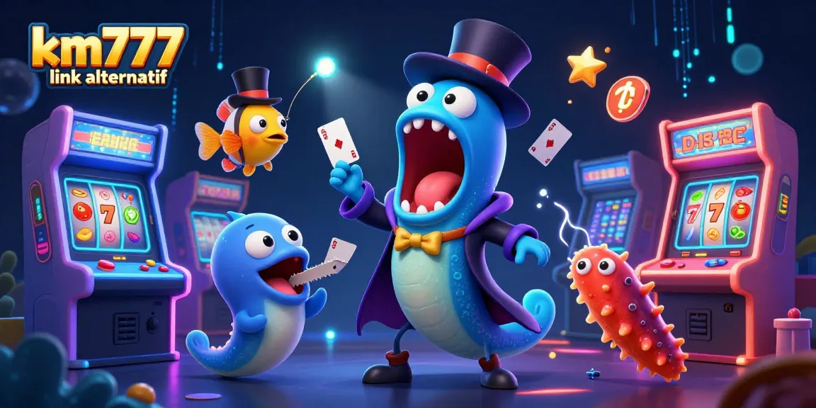 Engage with the km777 link alternatif casino universe through this vibrant 3D illustration showcasing exciting gaming elements and characters.