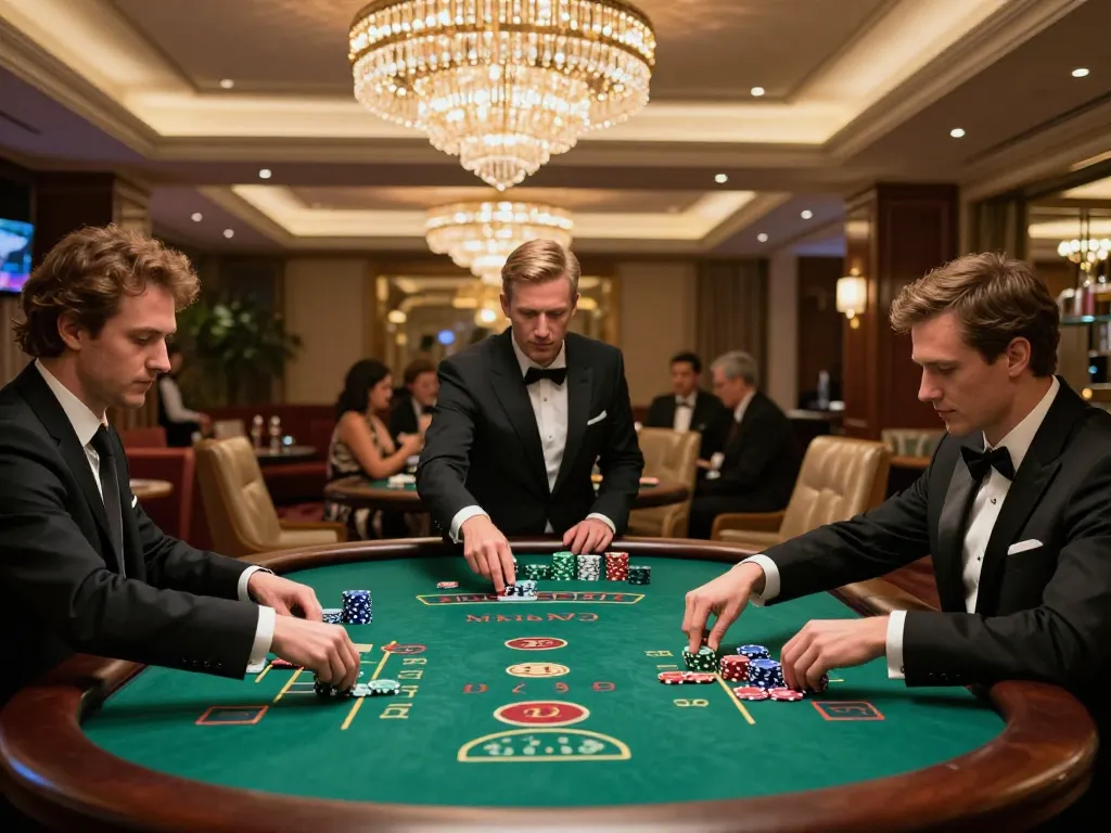 Players enjoying high-stakes blackjack at LGOGOAL in a luxurious casino setting, vibrant atmosphere.