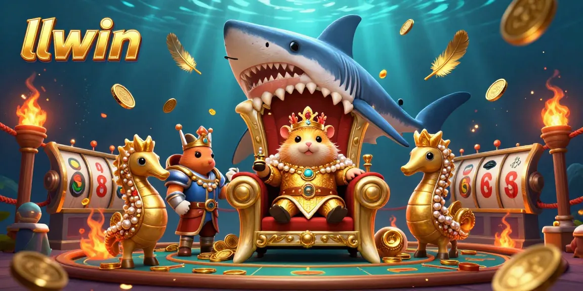 Win big at llwin with a vibrant 3D casino scene featuring a golden hamster king surrounded by gambling excitement.