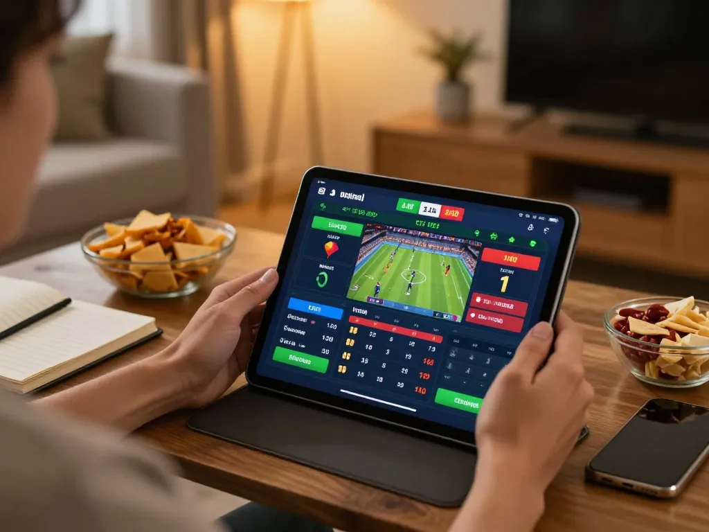 Engaging in sports betting on Go99 from a cozy home setup with a live betting interface.
