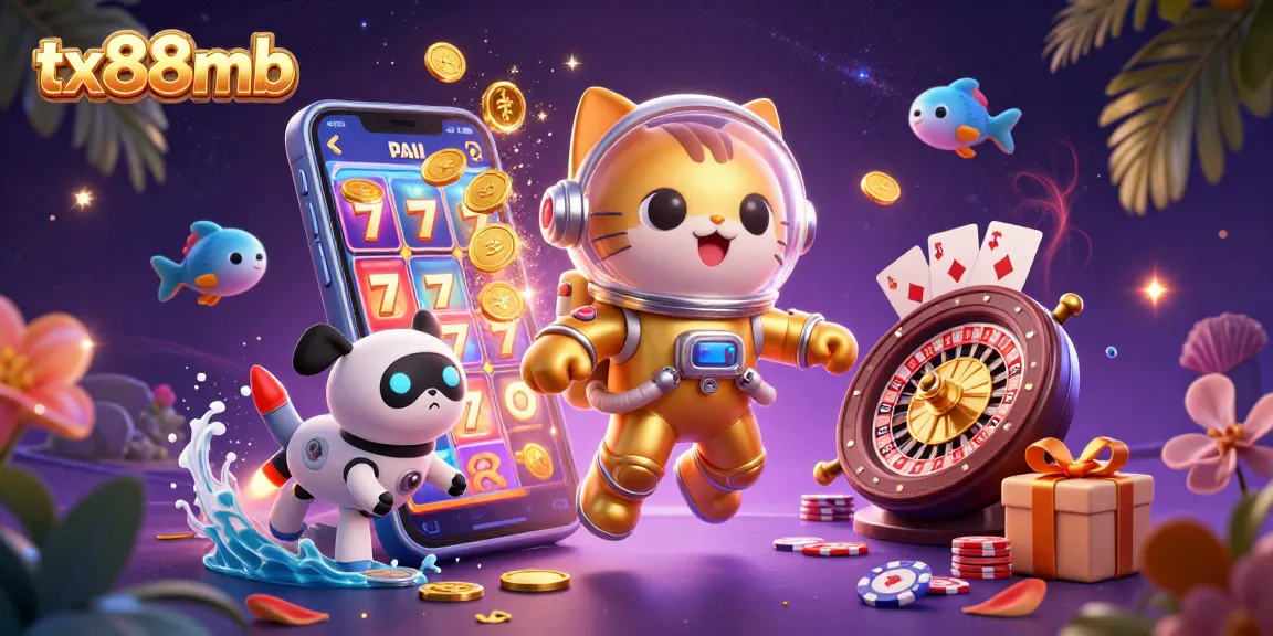 Experience the excitement of tx88mb with a dynamic casino adventure illustration featuring games and vibrant characters.