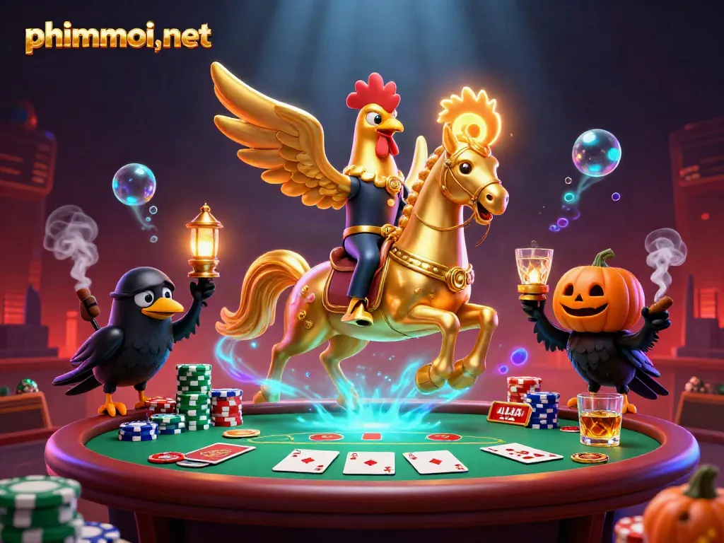 Experience thrilling action with phimmoi,net in a vibrant casino scene featuring a golden rooster and spectral horse.