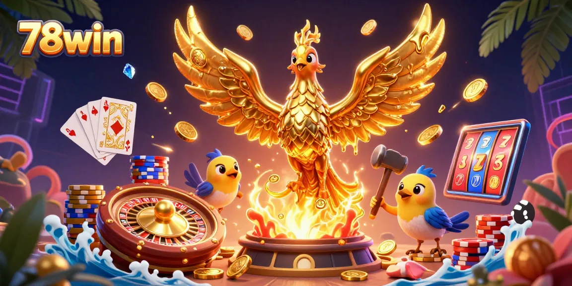 Experience the thrill of 78win with our dynamic 3D casino scene, showcasing winning moments.