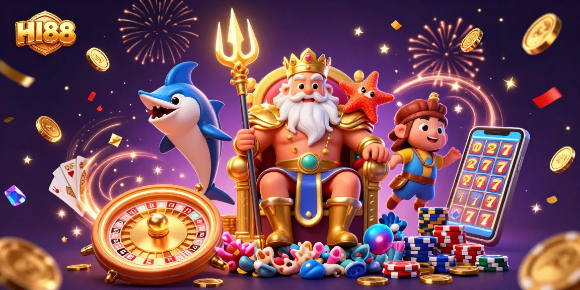 Play and win at HI88 with vibrant casino elements and characters in an exciting 3D scene.