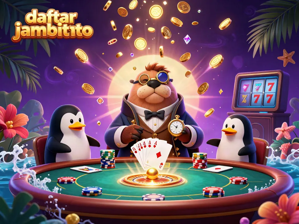Engage with daftar jambitoto at an underwater poker table surrounded by vibrant casino elements.