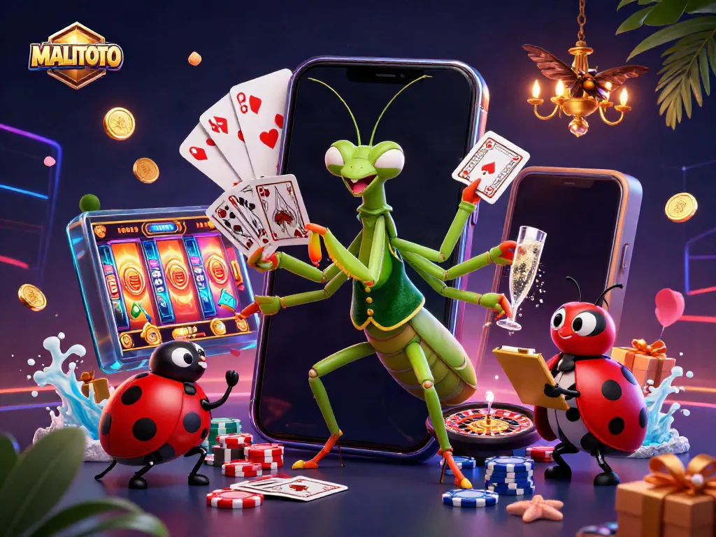 MALITOTO showcases thrilling casino action with a praying mantis card sharp, ladybug pit boss, and engaging game elements.