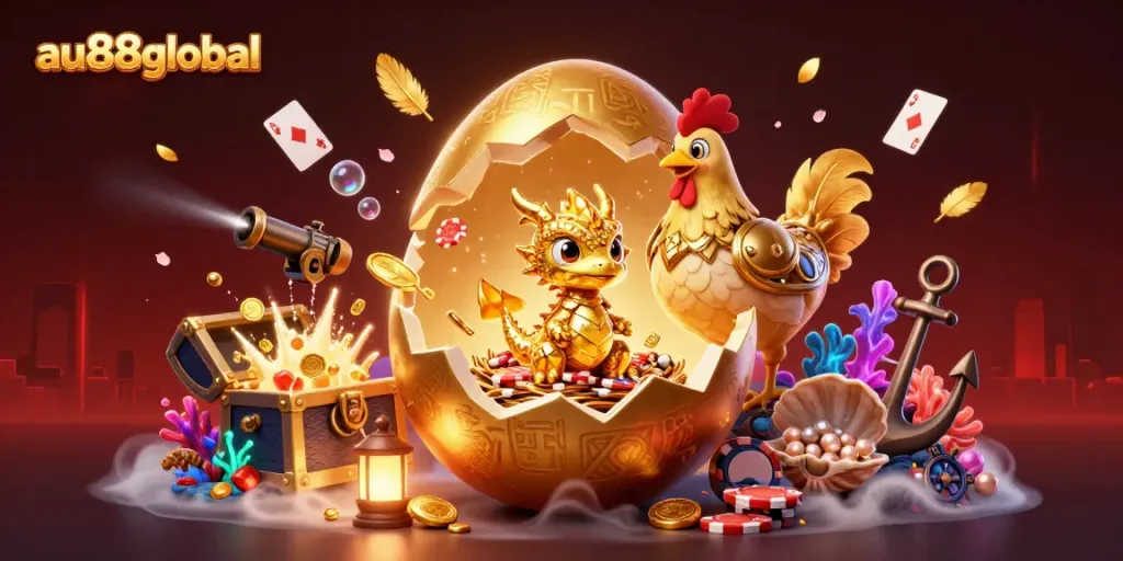 Engage with the exciting intro of au88global featuring golden dragon and poker chips.