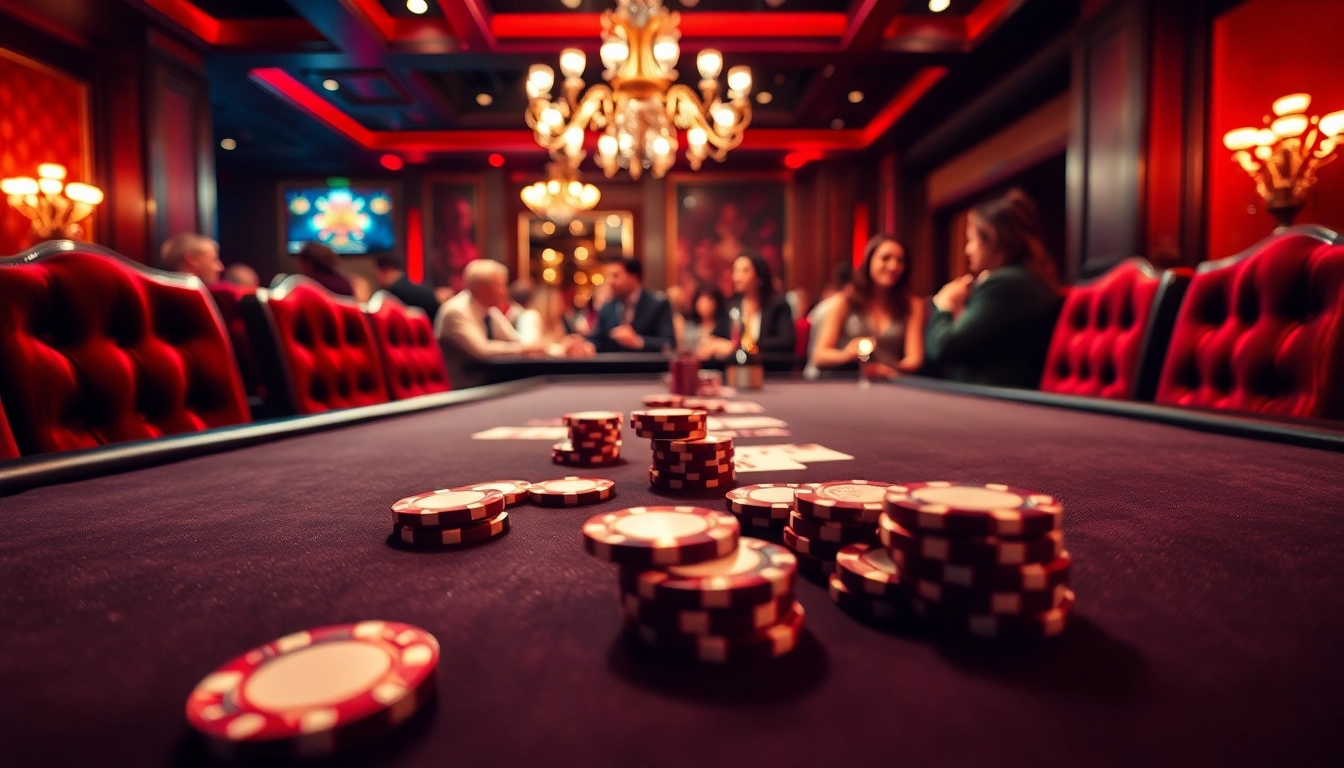 tkp188 bermain di meja poker elegan dengan chip berkilau dan pencahayaan dramatis.