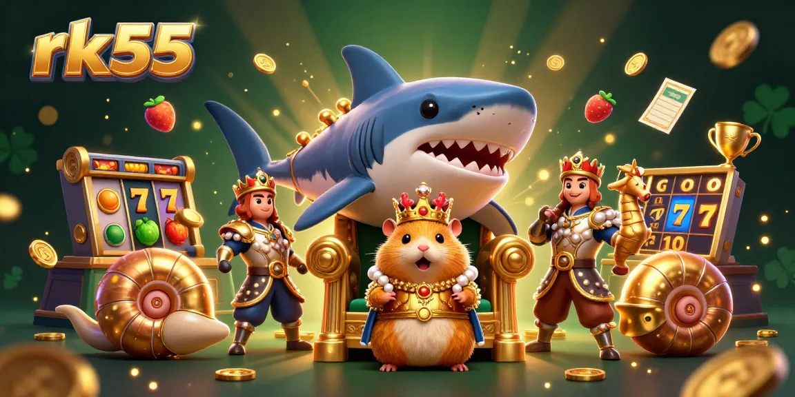 Play exciting games at rk55 with a fierce golden hamster king and casino elements.