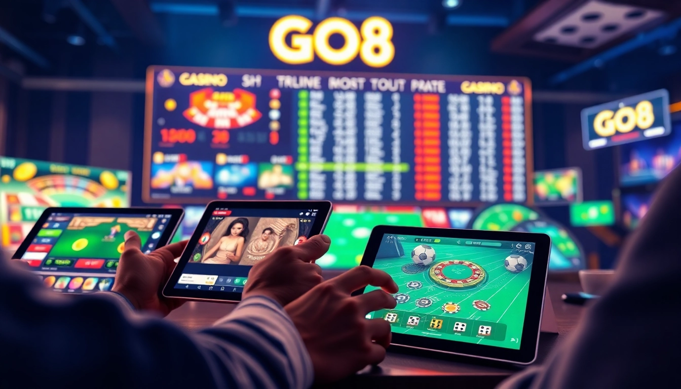 GO8 online gambling platform interface showcasing vibrant gaming options.