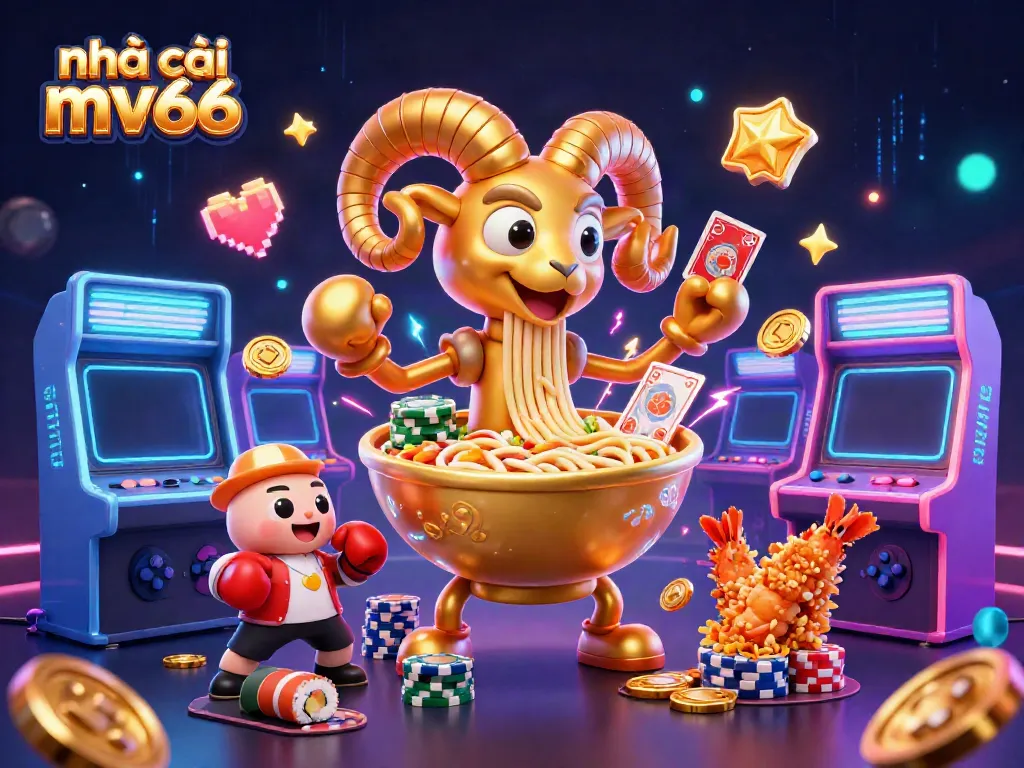 Play exciting games with nhà cái mv66 depicted by lively casino characters and dynamic gaming elements.