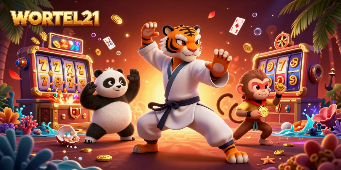 Experience dynamic fun at WORTEL21 with a lively casino scene featuring engaging characters and vibrant elements.