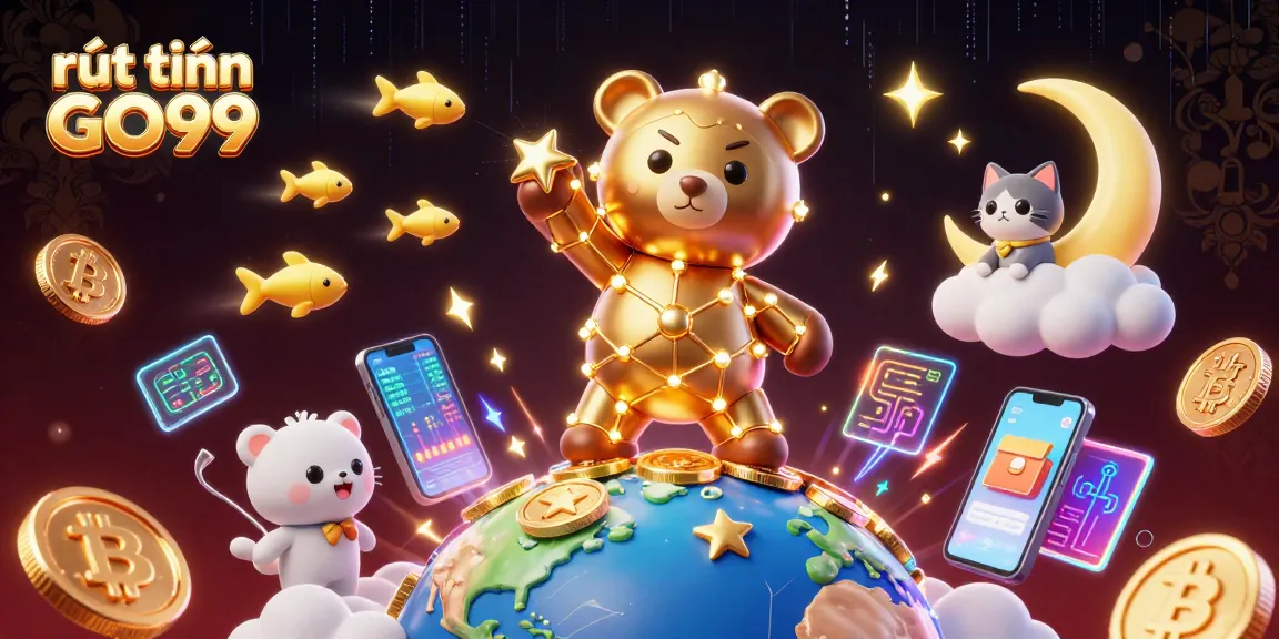 Engage with rút tiền GO99 through a captivating casino-themed illustration displaying vibrant 3D elements.